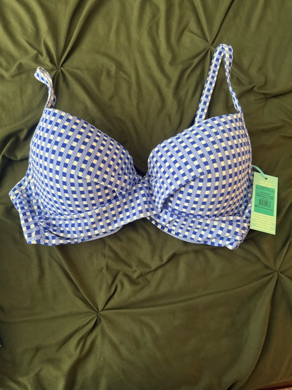 Blue Gingham Padded Bikini Top - Women Swim Bikinis